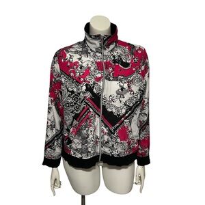 Pink and Black Lightweight Women's Coat XL Paisley Track Jacket Three Hearts